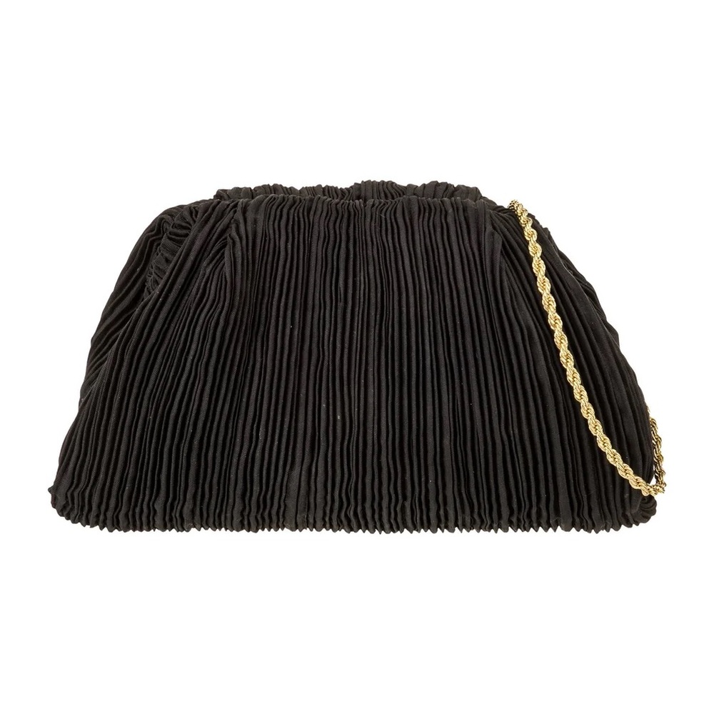 Loeffler Randall Black Pleated Clutch with Gold Chain